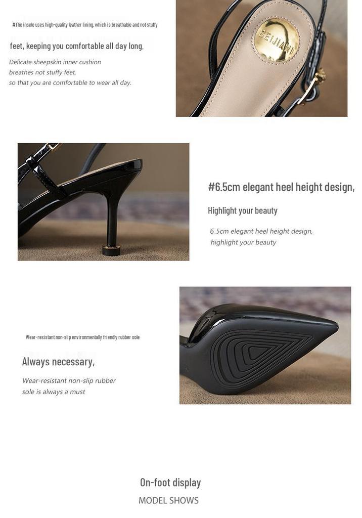 128-8 Summer Pointed Toe Stiletto High Heels: Single Strap, Closed Toe, Versatile for Daily Wear, Slimming Fit.