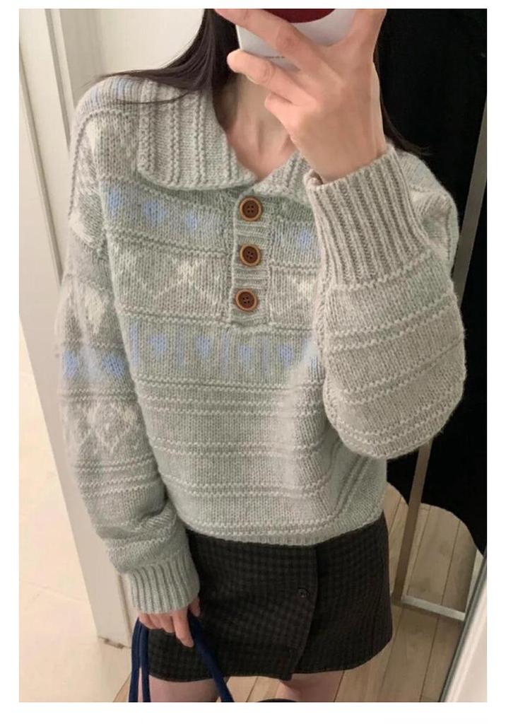 Women's European High-End Fair Isle Wool Polo Sweater - 100% Pure Wool for Autumn & Winter