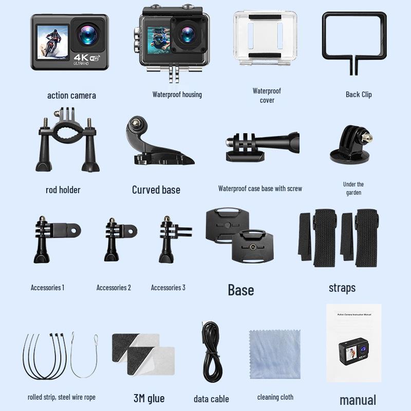 5K Dual-Screen Waterproof Sports Camera with Touchscreen, Cycling EIS Stabilization, and WiFi Sync