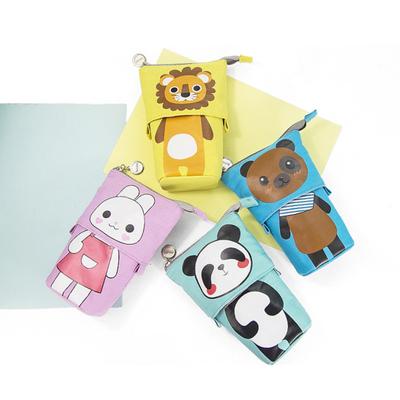Pencil Pouch Cartoon Printing Large Capacity Zipper Design Telescopic Pencil Case Standing Pen Holder for Boys Girls