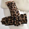 Leopard Print Suede Thermal Gloves Women'S Autumn And Winter Full Finger Touch Screen Velvet Outdoor Riding Gloves