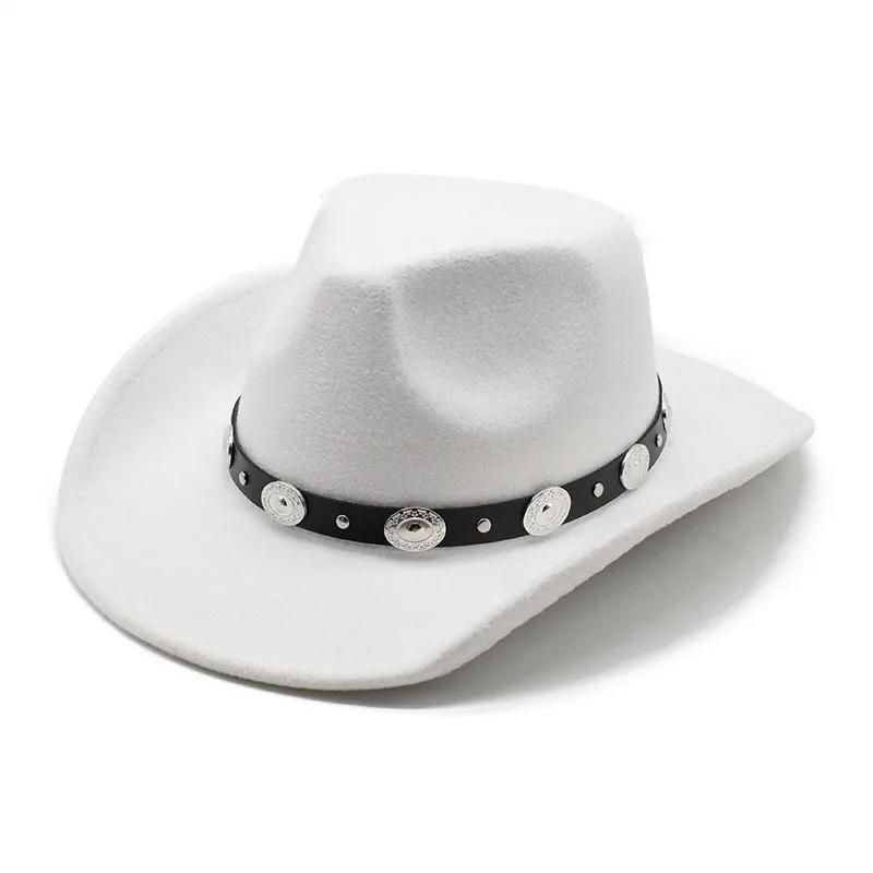 Damen Western Cowboyhüte Nietenbesetzte Eingedrückte Western Cowgirl Hüte Breiter Rand Fedoras Hut mit Gürtelschnalle