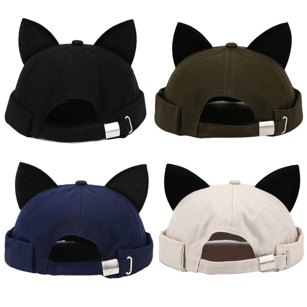 Leopard Print Cat Ears Melon Docker Cap Adjustable Cat-eared Hat Hip Hop Retro Skullcap  Unisex