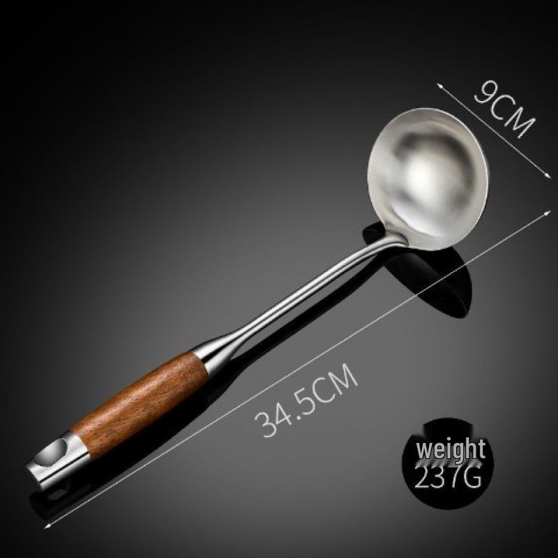 Pearwood Handle Stainless Steel Ladle - Long Handle Spoon for Soup, Porridge, and Stir-fry.