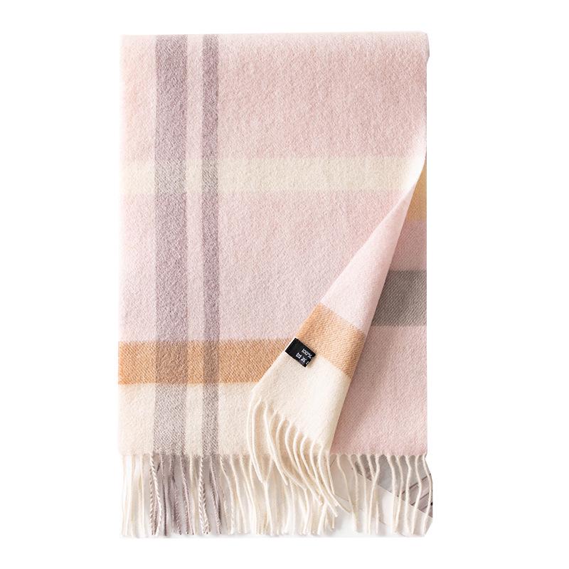 Elegant Plaid Wool Scarf with Tassels for Women - 2025 Autumn Collection