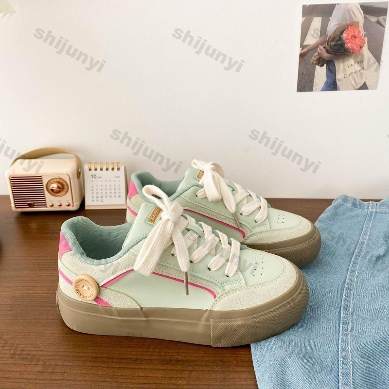 Fashion Women Sports Shoes Spring Fashion Vintage Platform Sneakers Breathable Comfortable Lace Up Non Slip Height Increase Casual Flats