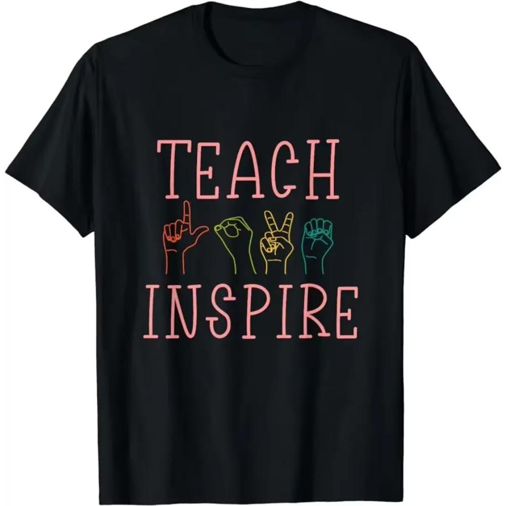 

Футболка для учителя языка жестов с надписью «ASL Teach Love Inspire» Подарочная футболка с коротким рукавом в уличном стиле Подарочная футболка для учителей в винтажном стиле S бежевый