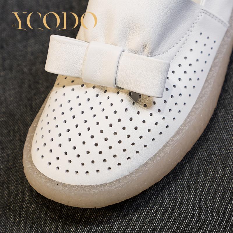 Spring and Summer Natural Leather Soft Bottom Hollow Out Women's Shoes Bow Flat Comfortable Non-slip Pregnant Shoes