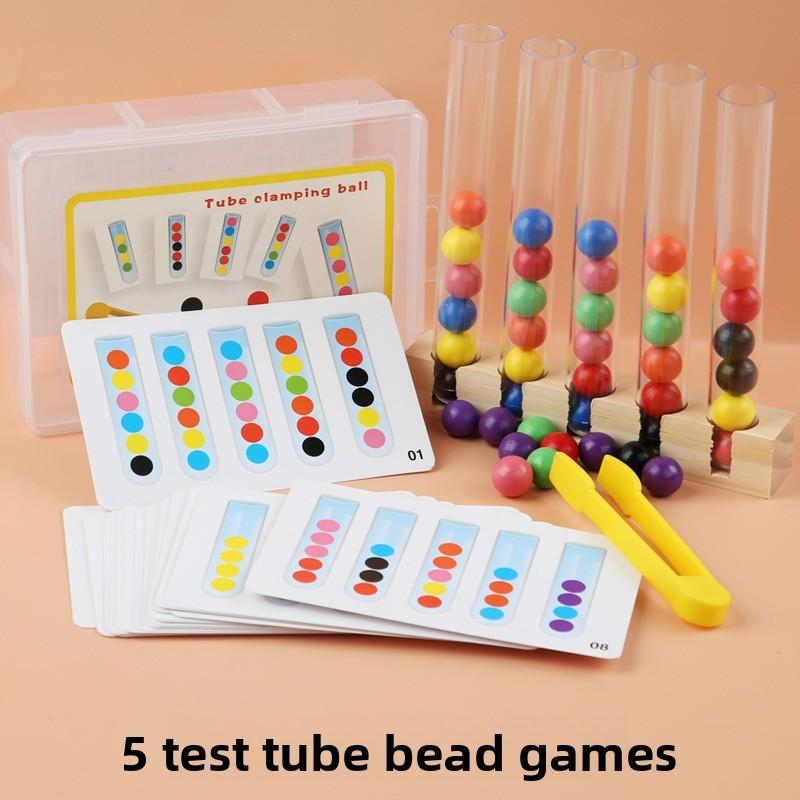 

Sorting Kids Wooden Tubes Game With Color Coded Beads For Parent Child Activity