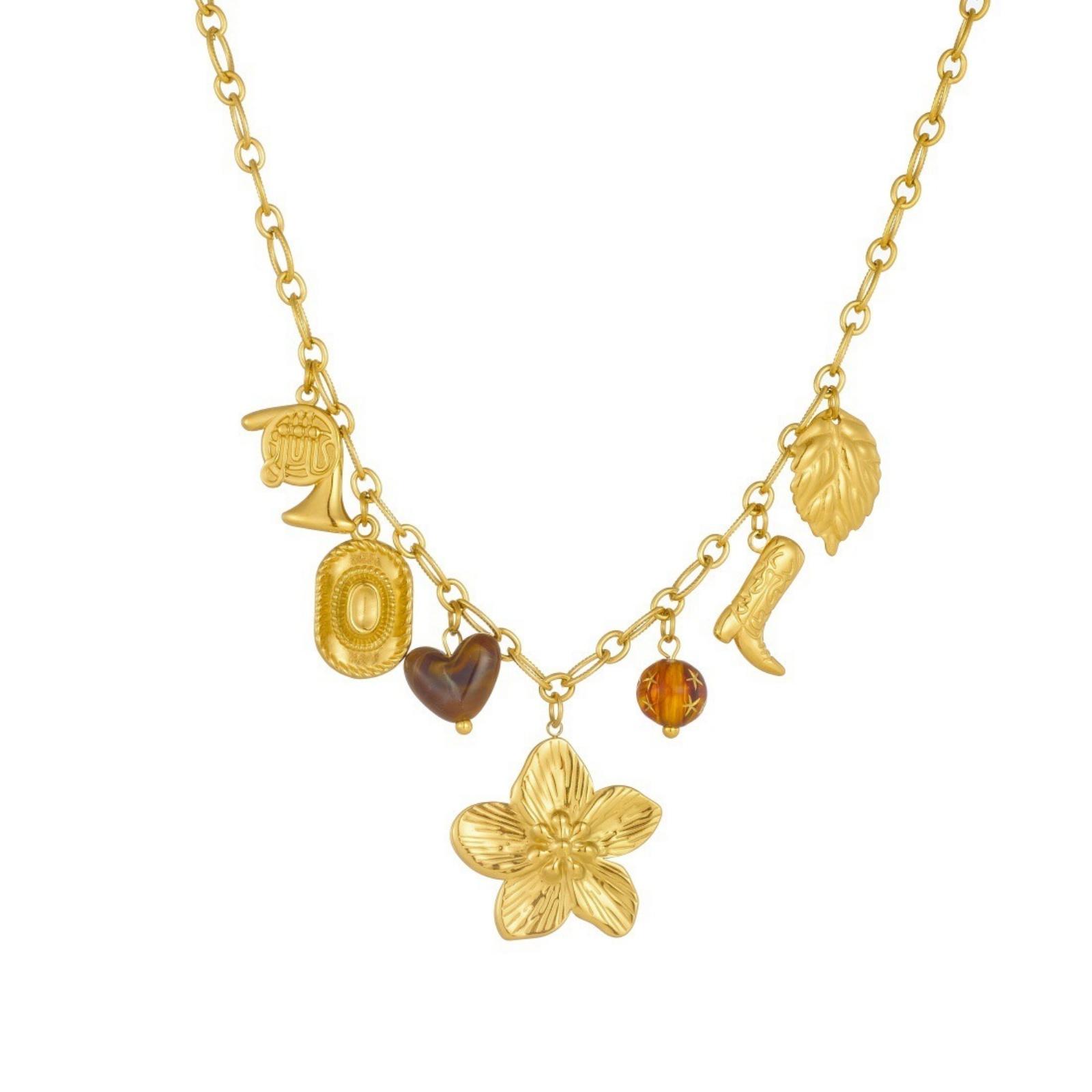 

1 Piece 18K Gold Plated Flower Golden Boot Pendant Charm Necklace 304 Stainless Steel 40cm(15.7 ) + 6cm(2.4 ) For Women Gift