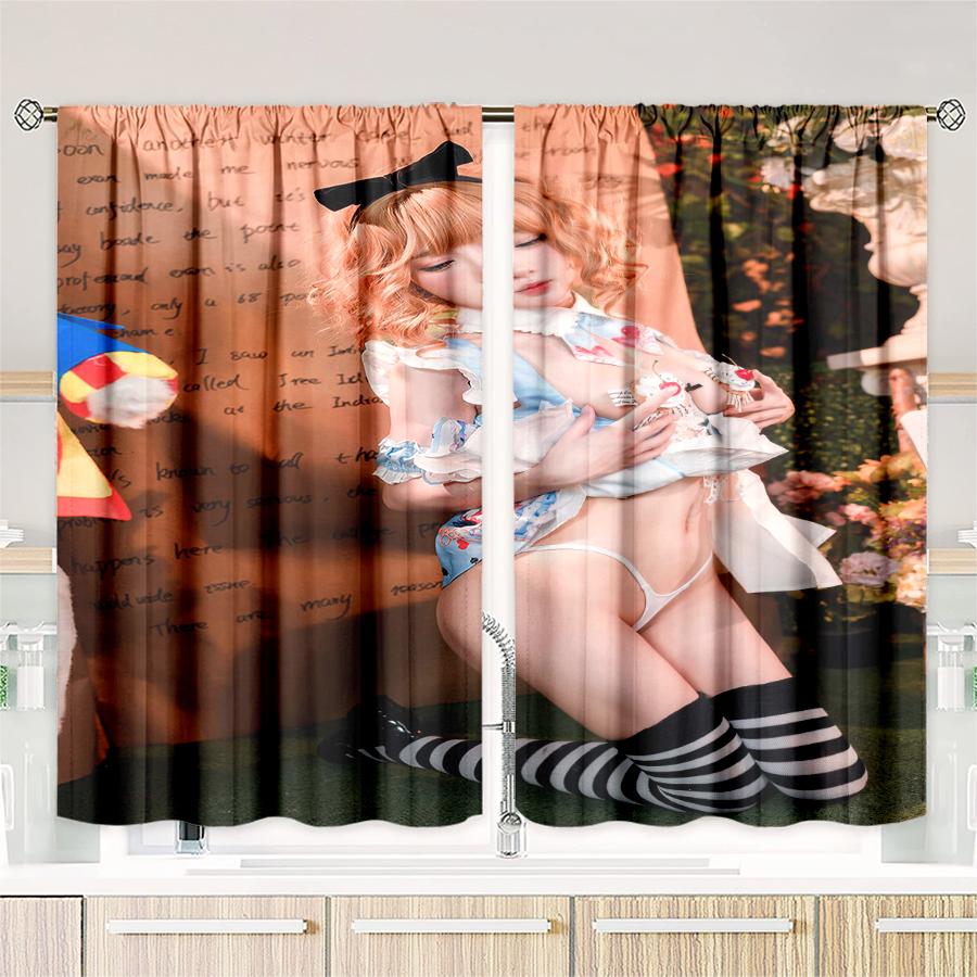 Pure and innocent girl printed curtains, pole bag curtains, bedroom and living room, home decoration, room decoration
