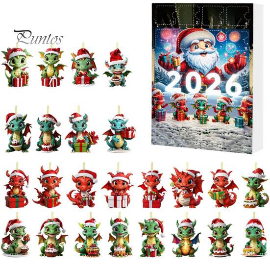 Unique Christmas Souvenirs Dragon Advent Calendars 2026, 24 Days Countdown Calendar with 2D Acrylic Ornaments, Collectible Figures for Tree Home Decor