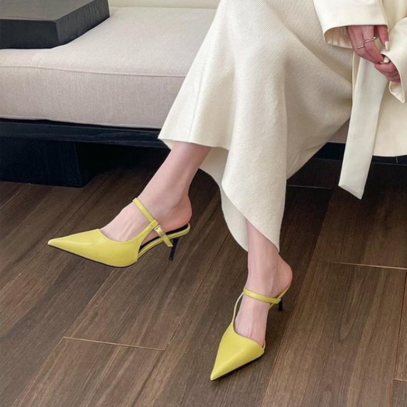 Fashion Women's Slippers Summer New Mid-heeled Pointed Buckle Baotou Sandals Casual Fashion Temperament Slippers with Fine Heels