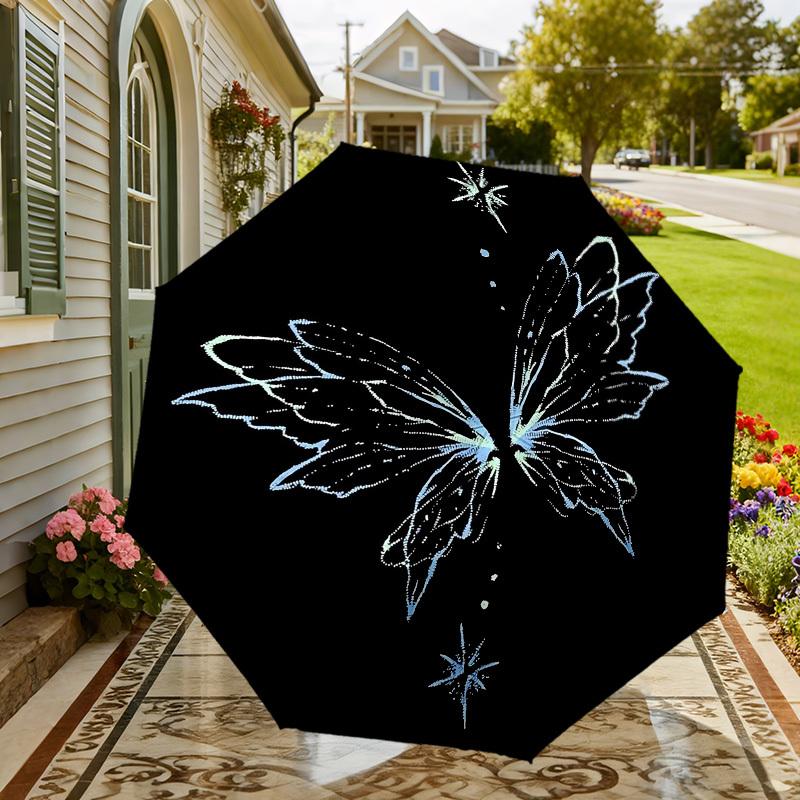 1pc Fairy Wings Star Automatic Folding Umbrella 8 Rib Iron Frame,  Suitable for Travel, Daily Use, Birthday, Women & Men Gift c1231049