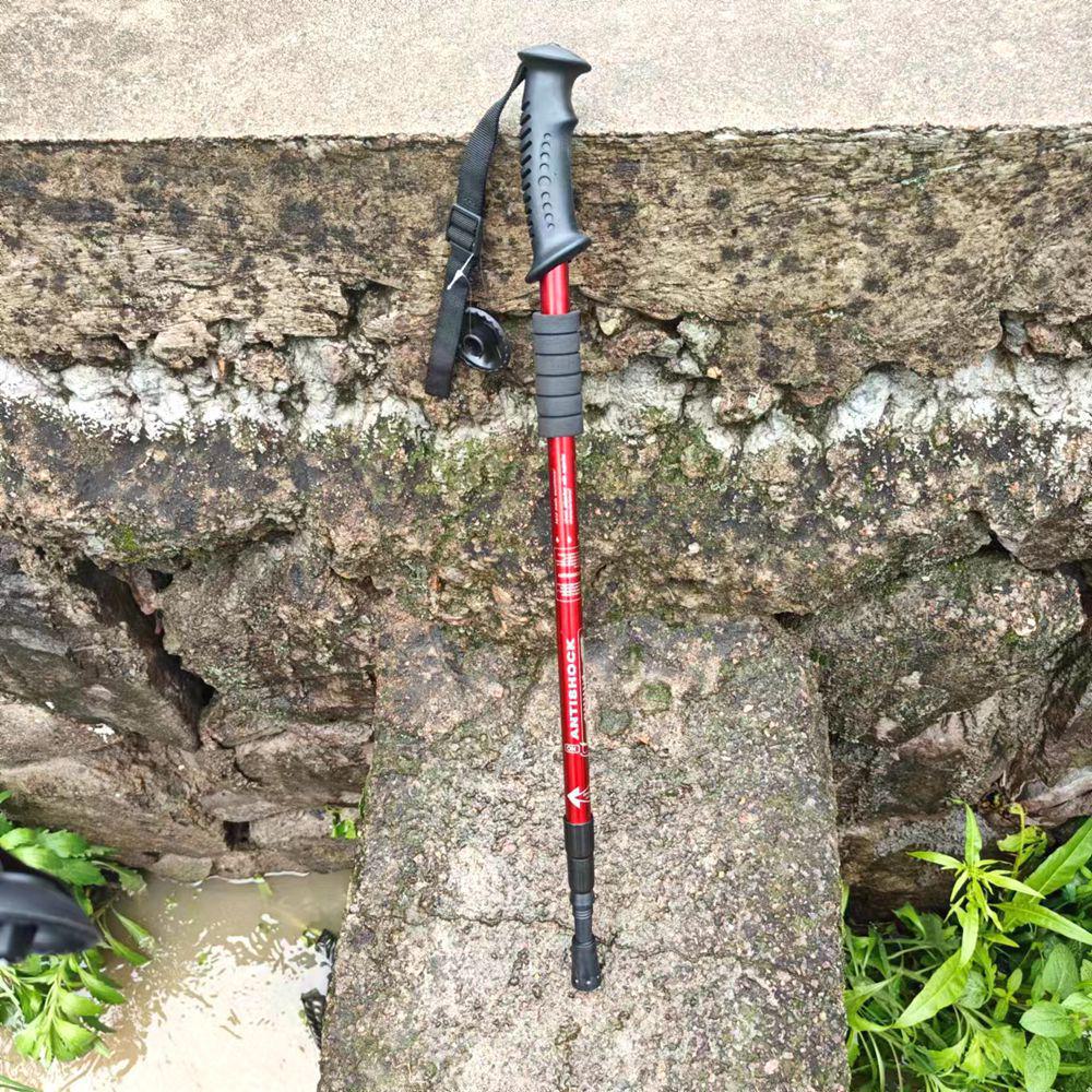 Ultra-Light Aluminum Alloy Mountaineering Trekking Pole with Shock-Absorbing Technology - Curved and Straight Handle, Telescopic Crutch