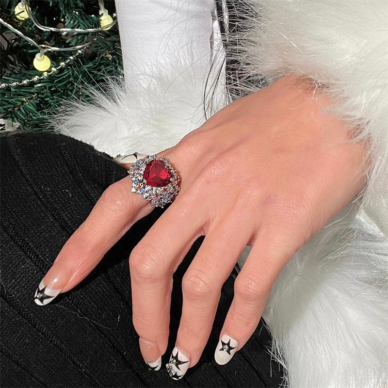 

Роскошное красочное розово-красное кольцо с драгоценным камнем и цветным бриллиантом, усовершенствованный дизайн, разделенное кольцо, кольцо на указательный палец