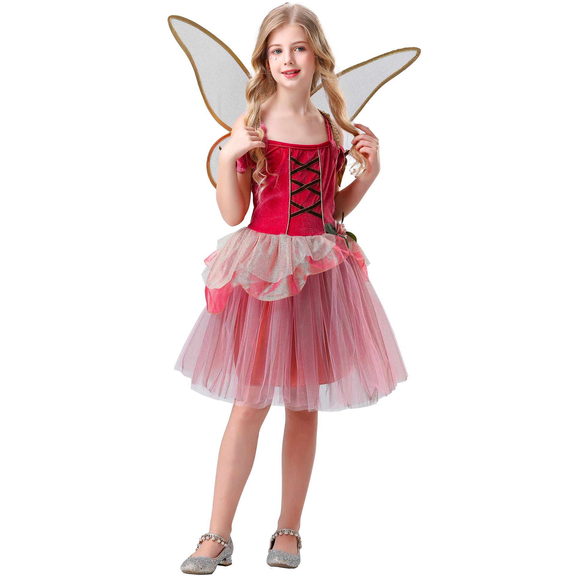 

120-150Cm Children s Flower Fairy Mesh Princess Dress COS Elf Performance Costume Height-120cm