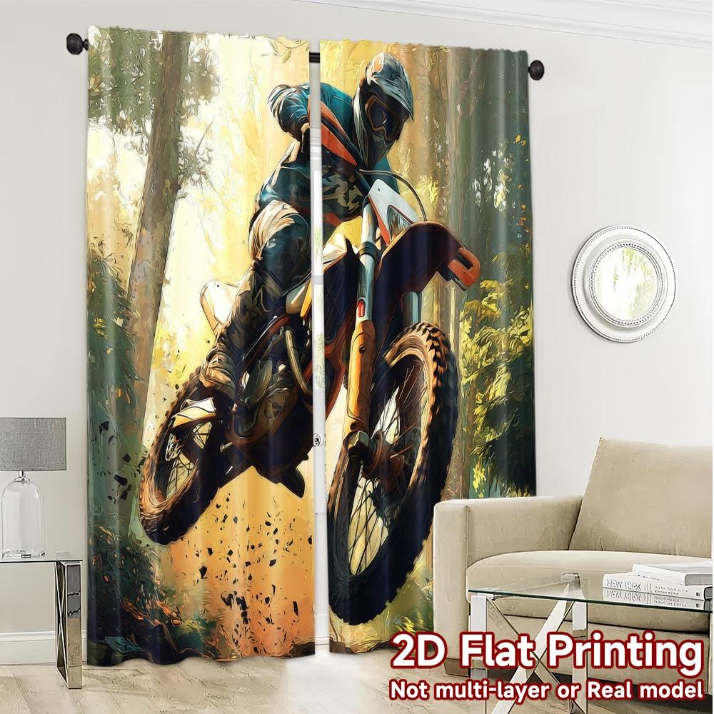 2pcs, 2D FLAT PRINTING Curtains (Without Rod) DirtBikeThrill Minimalist Popular Curtains Versatile Polyester Fabric Curtains