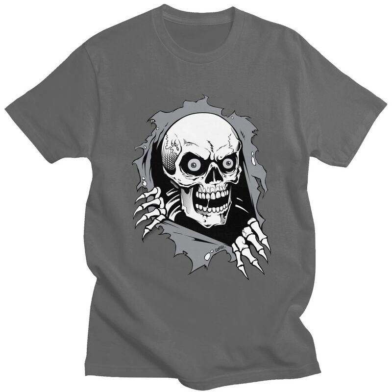 Custom Torn Metal Skull T Shirts for Men Pure Cotton Tees Gothic Skeleton Tshirts Casual Tshirt Clothes