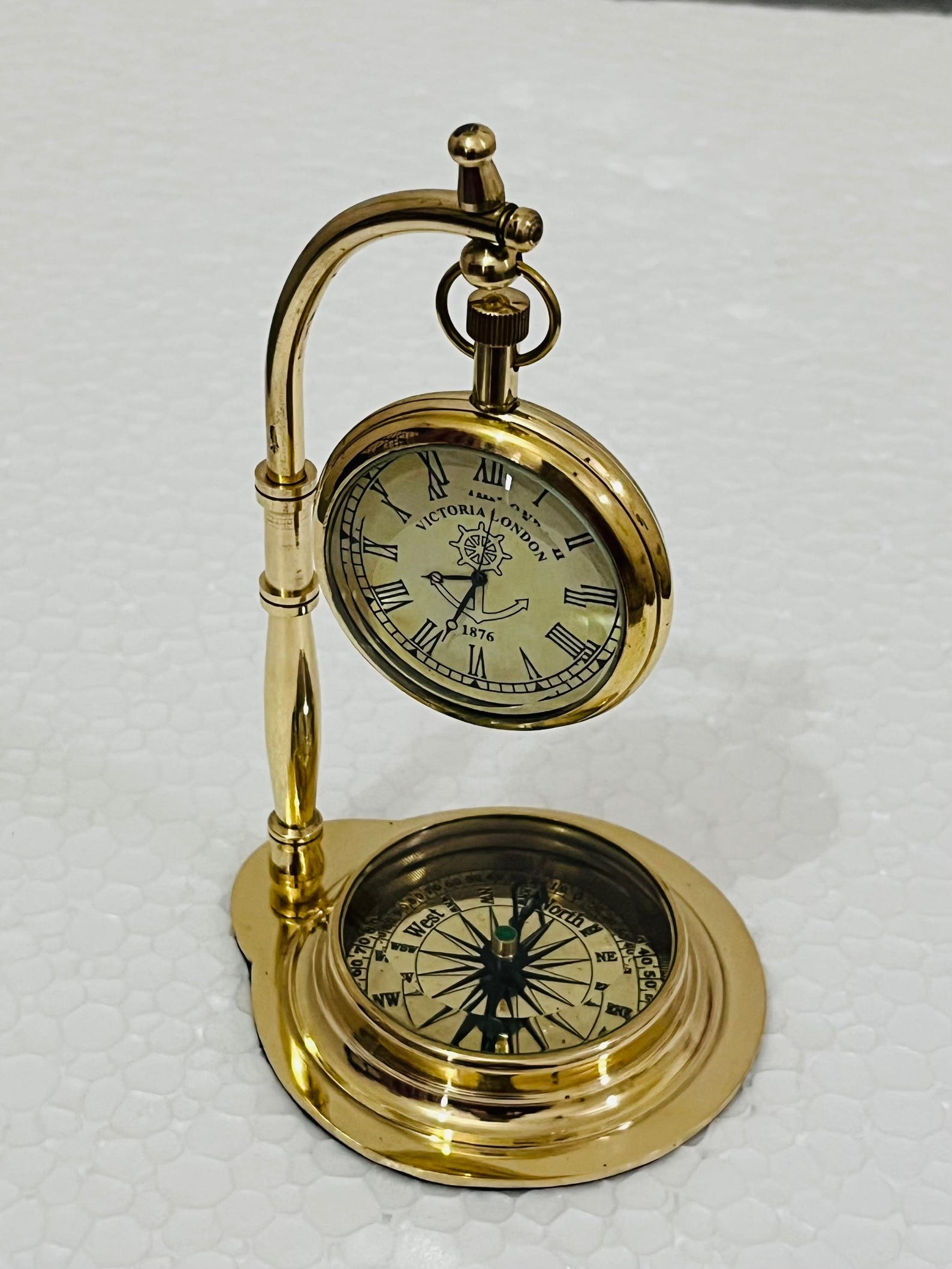 Vintage Brass Compass Clock – Handmade Home Office Decor