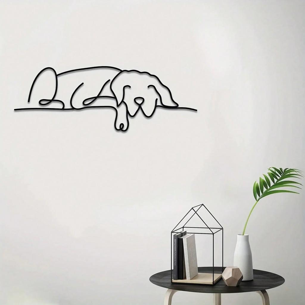 Modern Metal Sleeping Dog Wall Art, Minimalist Home Decor, Housewarming Gift