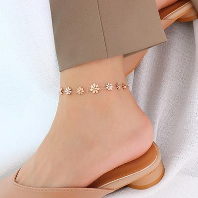 Ropuhov 925 Silver French Cross -Border Celebrity Simple Small Fresh Flower Anklet Titanium Plated Foot Ornament Anklet