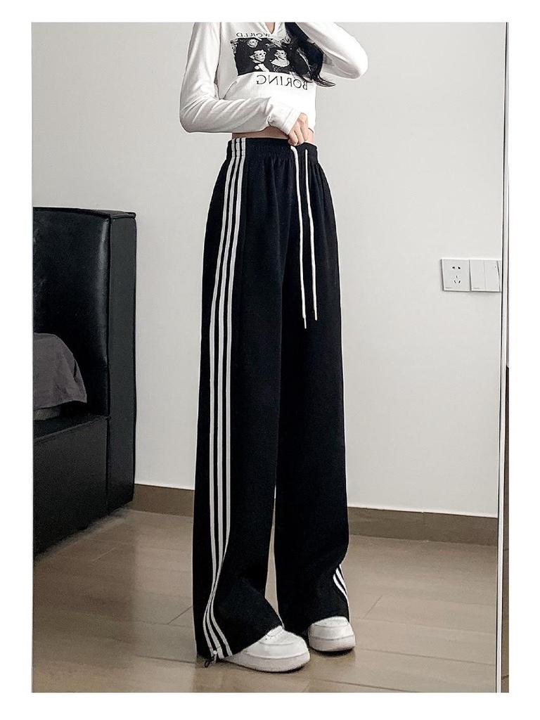 Pantaloni da ginnastica larghi a vita alta drappeggiati da donna per l'estate 2024: Stile Americano Casual, Elegante, Vestibilità Ampia.