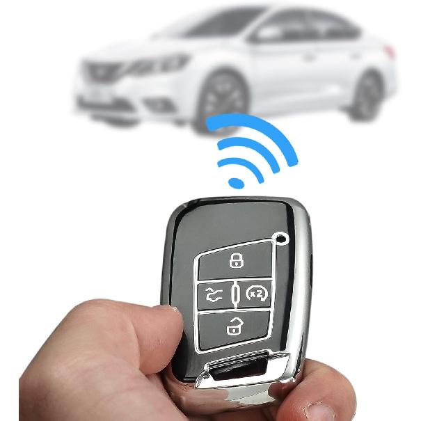 for Volkswagen key fob cover with metal/leather keychain,TPU 5 Buttons Key case,compatible with Tiguan Atlas Jetta Passat Golf Alltrack Remote smart