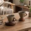 Coarse Ceramic Triangular Cone Cup Wooden Base Retro Style Japanese Ceramic Mug Tea Cup Handmade Funnel Coffee Mug Gift Giving