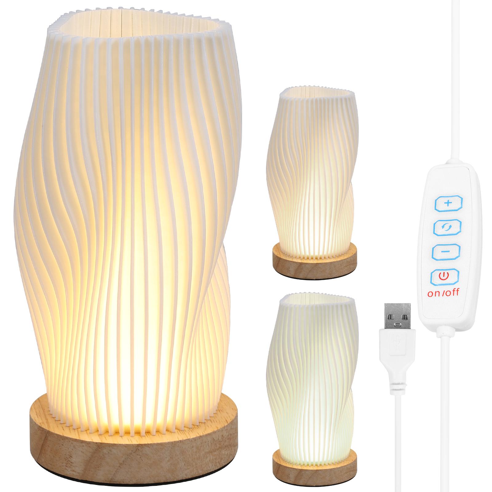 

Novelty Bedside Lamp with Woodbase - Button Control Table Lamp for Bedroom Dimmable Nightstand Lamp with PLA Lampshade