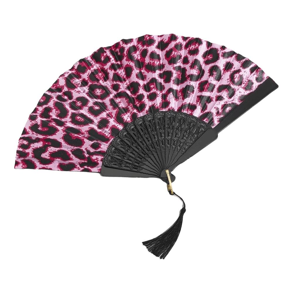 Collapsible Leopard Print Fan Decorative Dance Fan Portable Folding Fan Home Decor Red Leopard