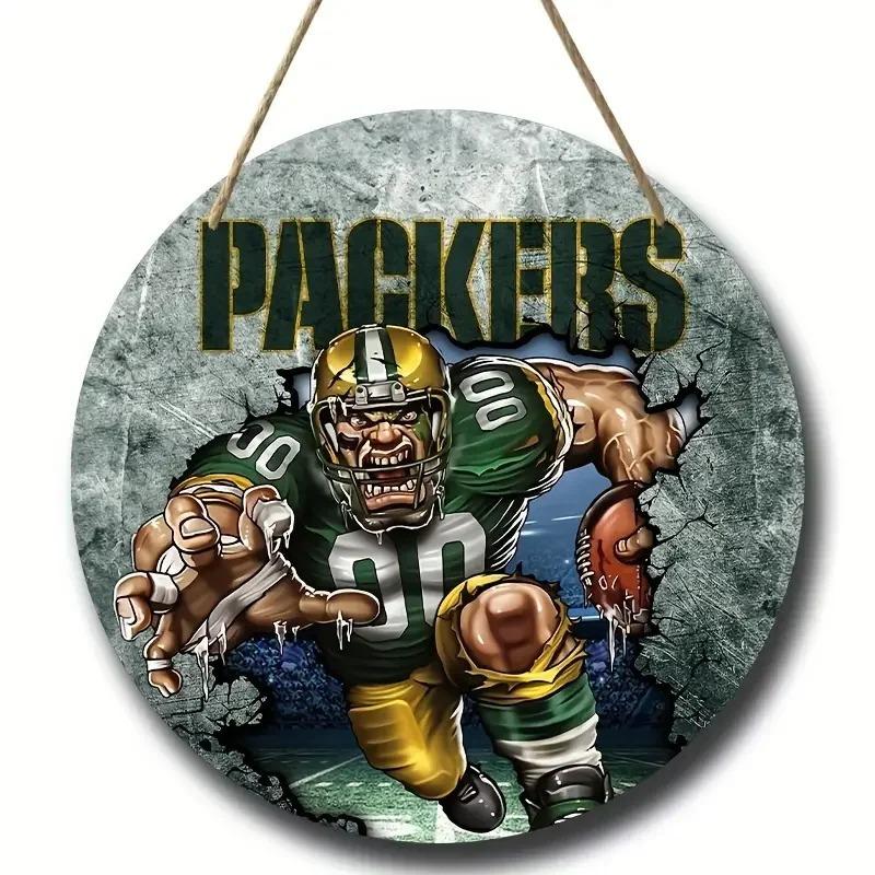 American Football Round Wooden Sign, home Room Holiday Festivals Front Sence Door Wall Hangng Art Sign Decor, Gift for Rugby Fans