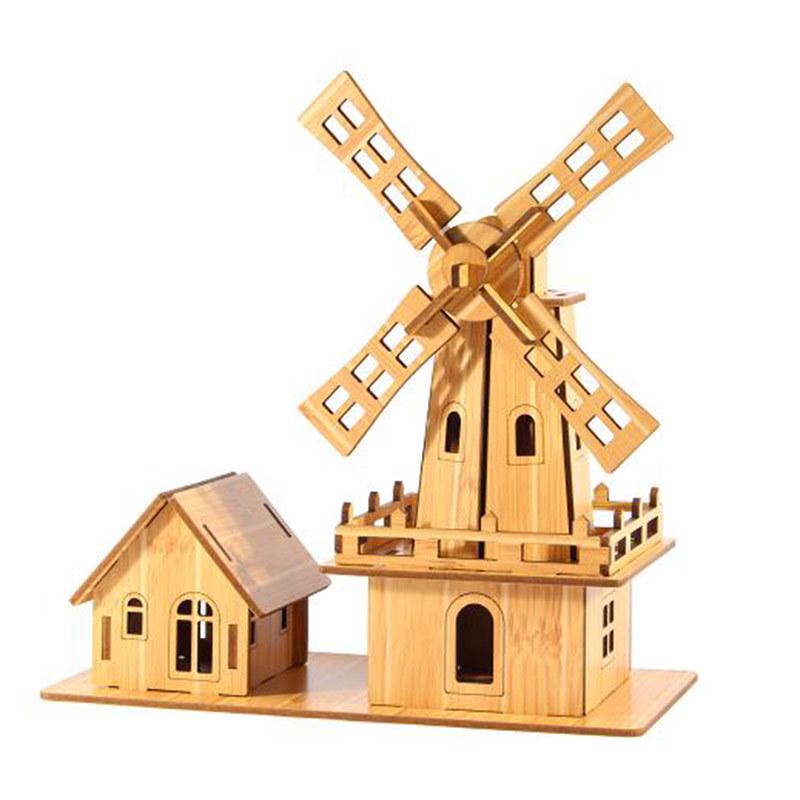 Breathe Fresh Air Dutch Windmill Wooden 3D Puzzle Model Toy Ornament