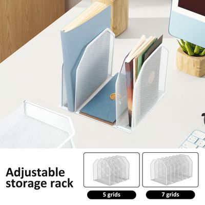 Metal File Rack 5/7 Section Office Desk Shelf Standing Desktop File Folder Adjustable Mesh File Folder Stand for Home Office