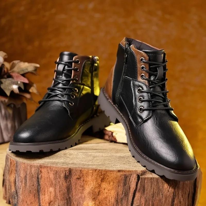 Herrskor Högkvalitativt Läder Fritidsstövlar Klassiska Snörskor Ankelskor Vintage Brittisk Stil Herr Korta Stövlar Botas Para Hombre