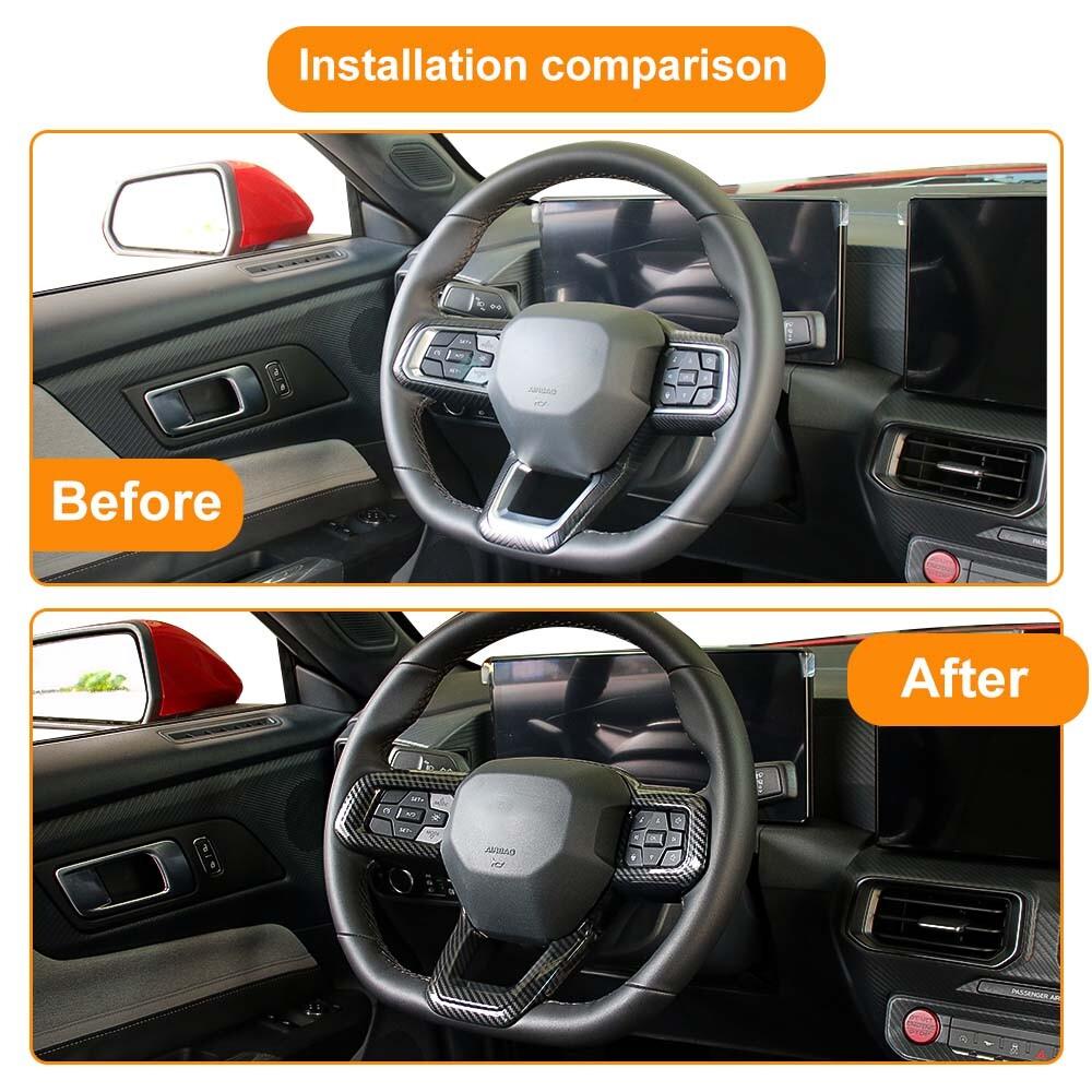 Carbon Fiber Interior Steering Wheel Trim Cover Replacement For Ford Mustang 24+
