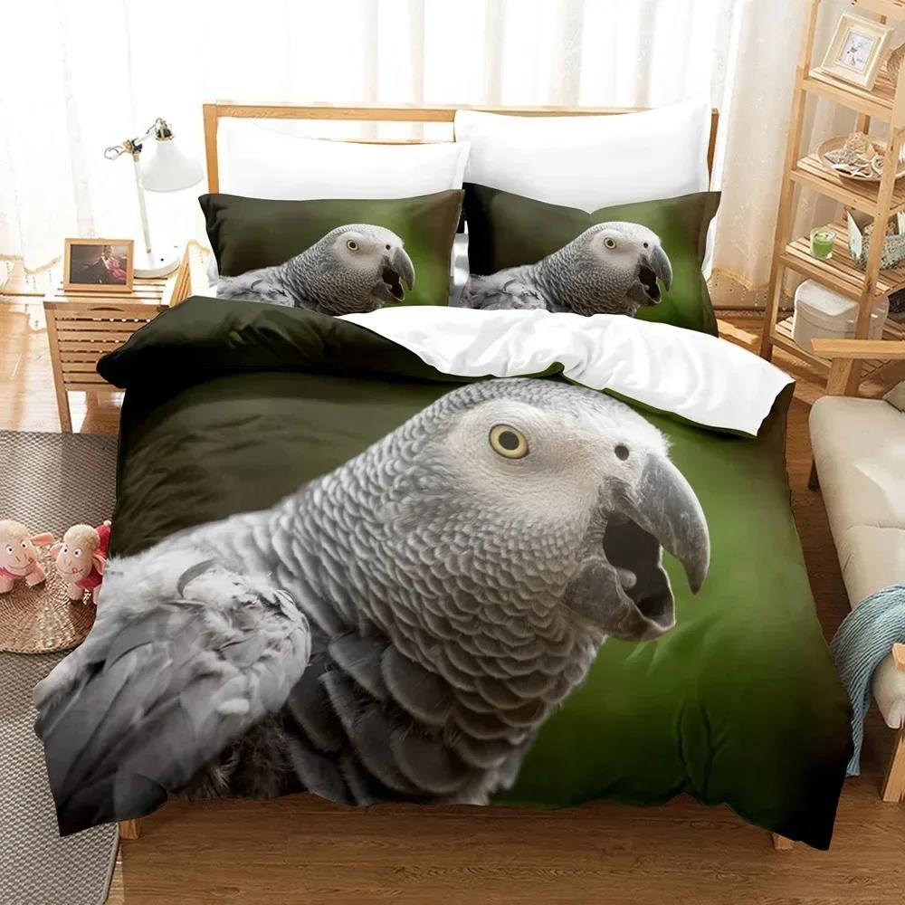 Parrot Lovely Gray Parrot Themed Comfortable Duvet Quilt Cover Pillowcase Bedding Set Children Bedroom Decoration Home Textile
