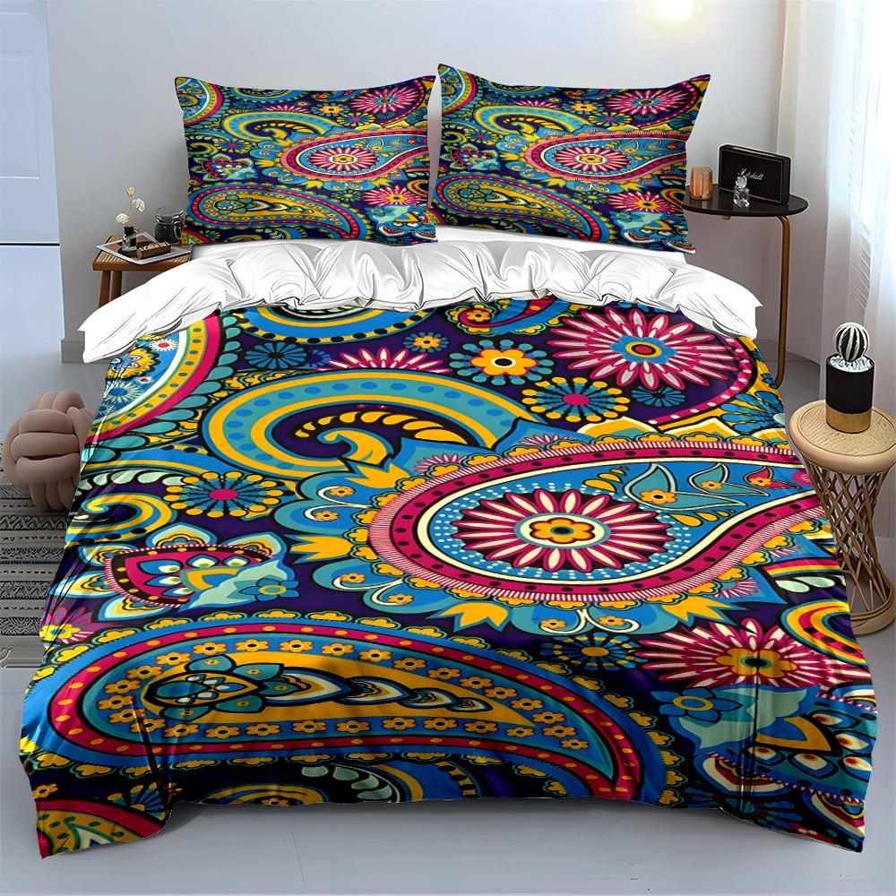 Colorful Paisley Floral Bedding Set Bedding Set (1 Duvet Cover, 2 Pillowcases, Duvet Not Included)