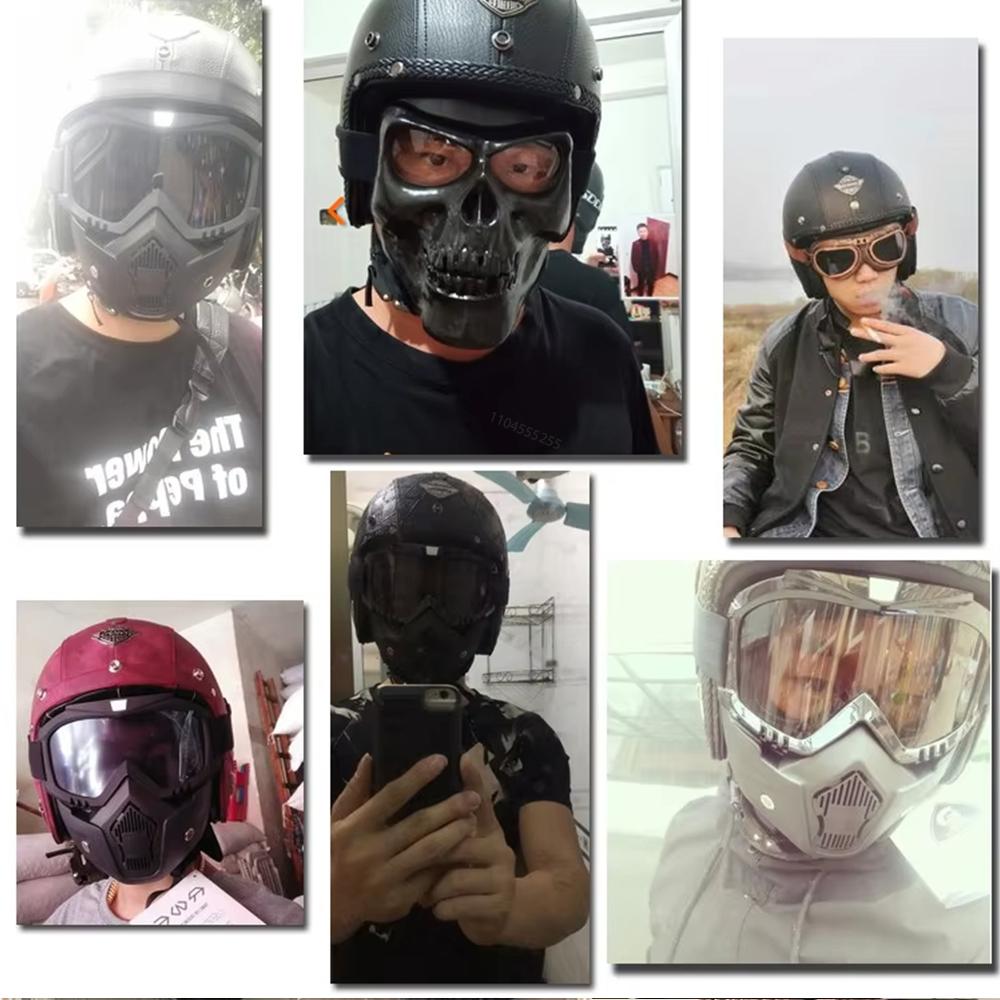 Retro Motorcycle Helmet PU Leather Open Face Chopper Bicycle Helmets Classic Casco Moto Vintage Capacete De Moto Helmet ECE DOT