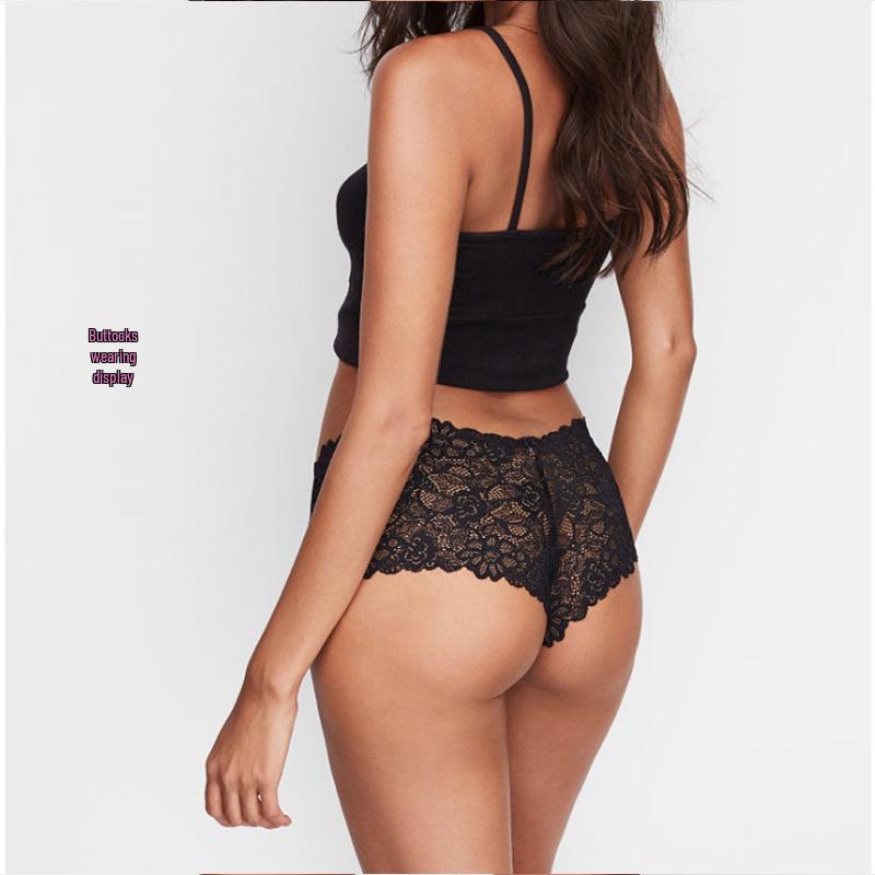 Übergröße Spitzen-Halbhüft-Slips für Damen - Ultradünn, Semitransparent, Pfirsich-Hüften-Design, Schritt aus reiner Baumwolle.