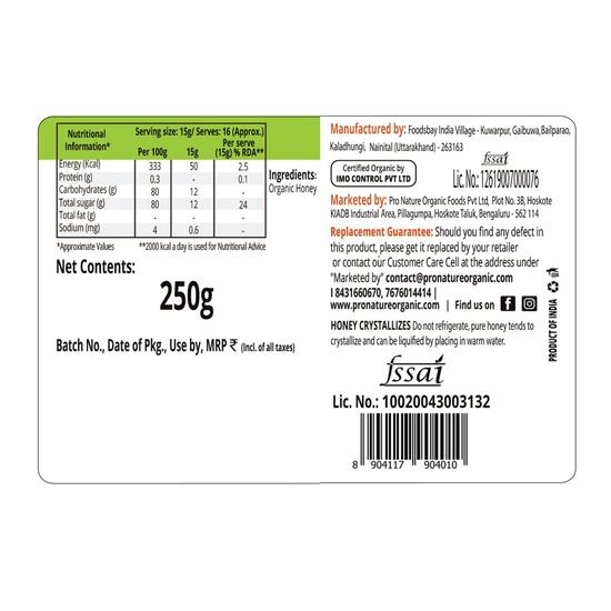 Pro Nature 100% Organic Honey, 250g