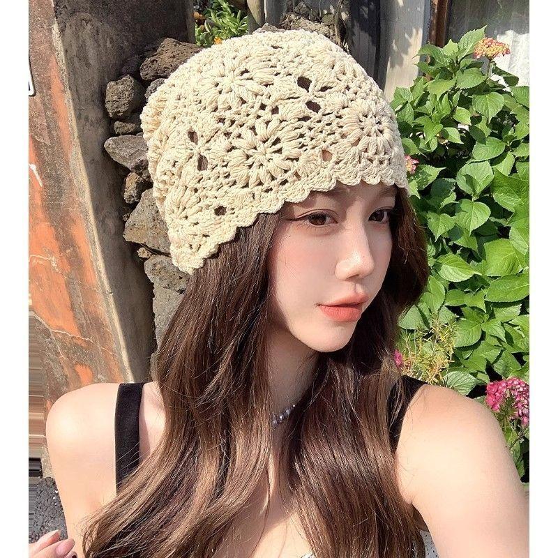 Handmade Crochet Hollow Out Hat Close-Fitting Women's Summer Hollow Out Fashionable Versatile Face-Flattering Korean Style Slouchy Hat Trendy