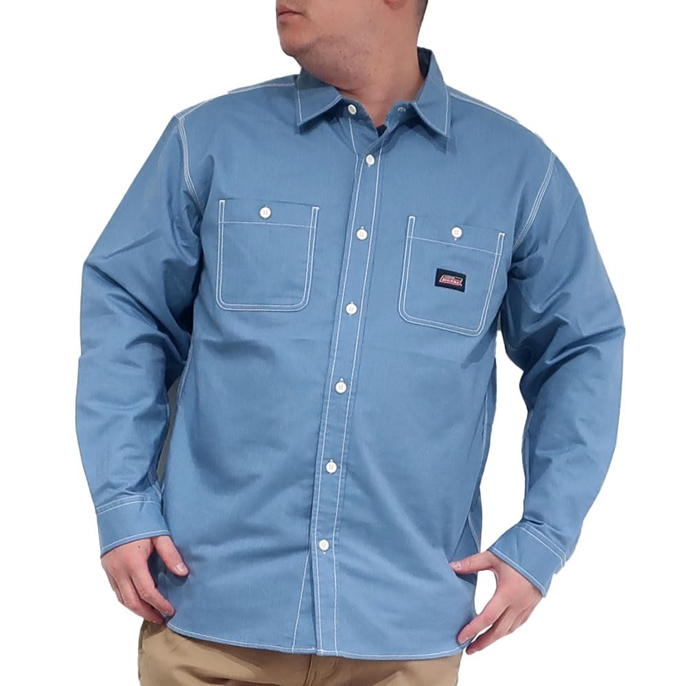 Men's Plus Size Dickies Work Shirt, Oxford Chambray Stripe Hickory, Sizes 3L, 4L, 5L, XXL, XXXL, 10001806 (JP, Alphabet, 5L, COBALT)