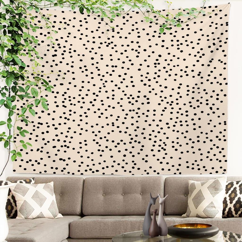 Abstract Modern Aesthetic Tapestry, Simple Dot Neutral Tones Wall Art Hanging Decoration Polyester Fiber White Ruffled Around