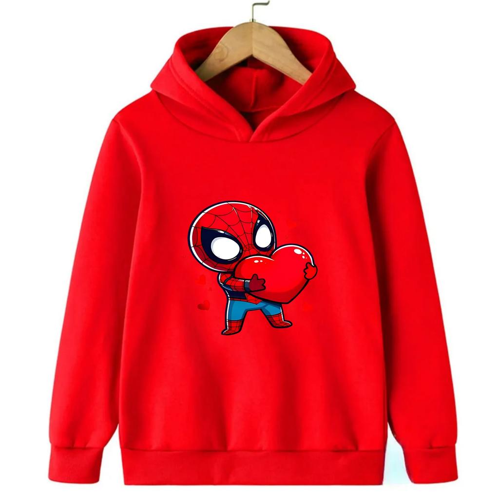 2025 Autumn Best-Selling Children's Hoodie Black Spider-Man Cartoon Heart Print Long-Sleeved Pullover Hoodie
