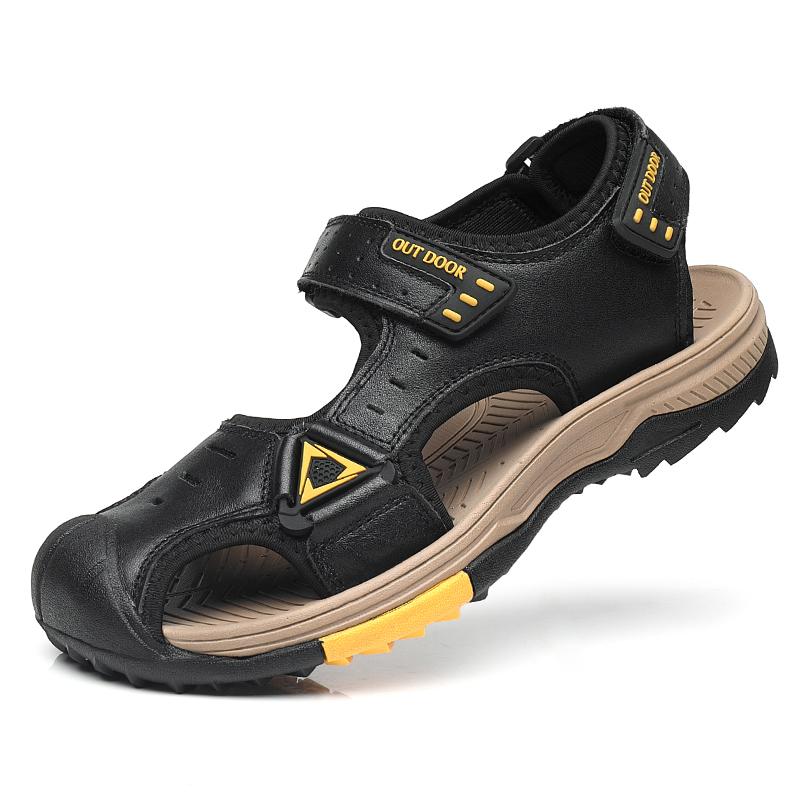 

FashionHot Sale Летние мужские сандалии для отдыха на открытом воздухе Нескользящие мужские пляжные сандалии Ручной работы Натуральная кожа Мужская обувь Модные мужские кроссовки 46 чёрный