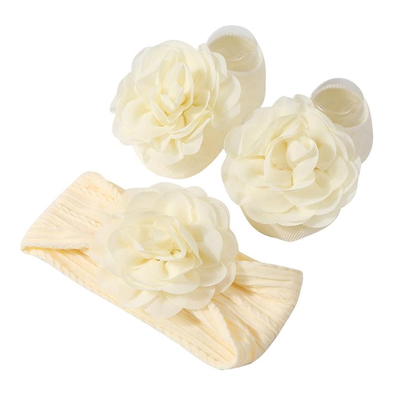 Pudcoco Baby Mädchen Blumen Socken Weiche Strick Socken mit Elastischem Blumen Stirnband für Hochzeitsfeier 0-1T