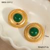 GEMCHIC Women's Vintage Geometric Earrings 18K Gold Plated Stainless Steel Studs with Faux Agate for Fashion Daily Life