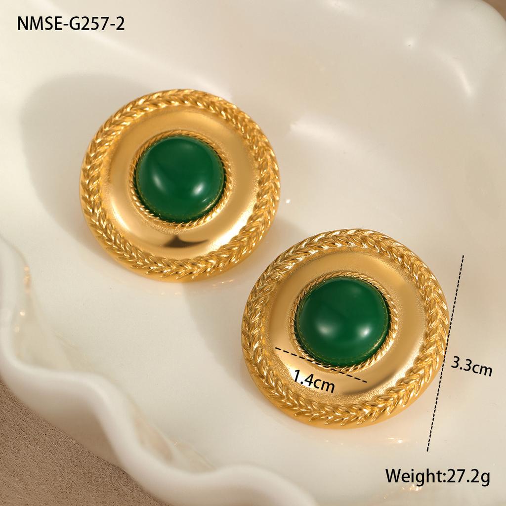GEMCHIC Women's Vintage Geometric Earrings 18K Gold Plated Stainless Steel Studs with Faux Agate for Fashion Daily Life