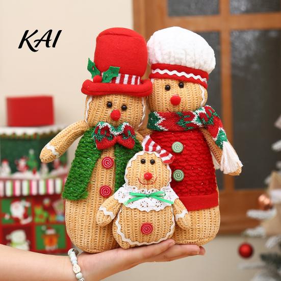 Cute Christmas Tree Hanging Dolls Plush Gingerbread Man Figures with Hat Scarf, Stuffed Family Soft Textured Figurines of 3 Ornament for Home